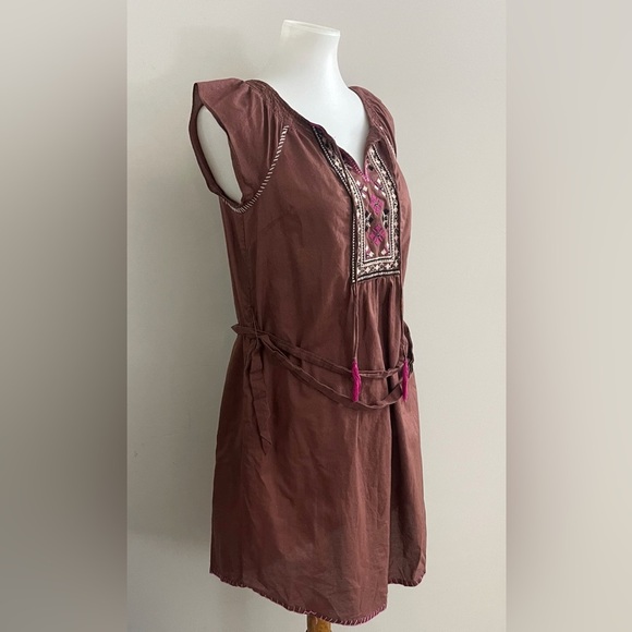 Maeve Anthropologie Brown and Pink Embellished Western Boho Style Dress Casual - Picture 3 of 9